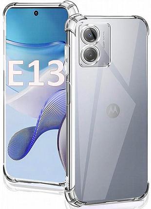 Tpu чехол getman ease logo усиленные углы full camera для motorola moto e13 бесцветный (прозрачный)