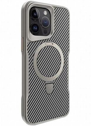 Tpu+pc чехол metal buttons with magnetic fit carbon ring для apple iphone 15 pro (6.1") серый