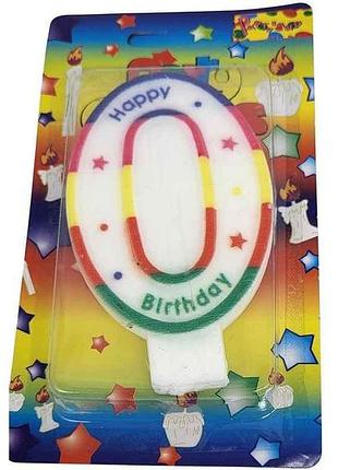 Свеча-цифра 0 happy birthday радуга арт.072 тм prc
