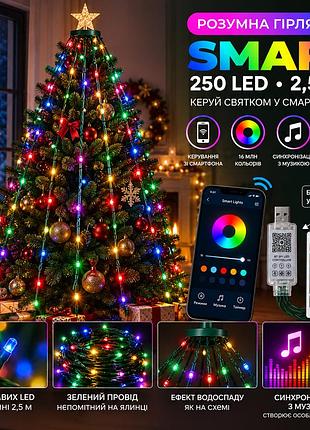Умная гирлянда smart 250 led длина 2,5 м с управлением со смартфона зеленая, мультиколор 1733043gr