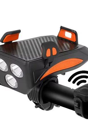 Велоліхтар із сигналом та тримачем телефону, зп micro usb, вбудований акумулятор