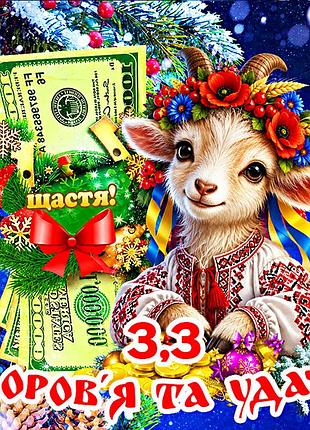 Магнит коза символ 2027 год козы es3,3 новогодний подарок магниты с пожеланиями 6,5х6,5см здоров'я та удачі