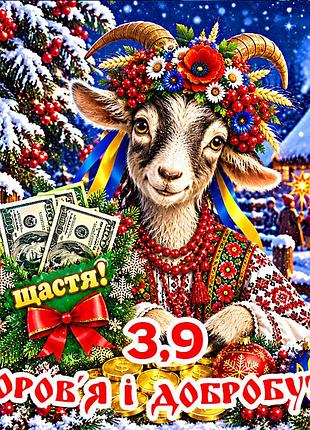 Магнит коза символ 2027 год козы es3,9 новогодний подарок магниты с пожеланиями 6,5х6,5см здоров'я і добробуту