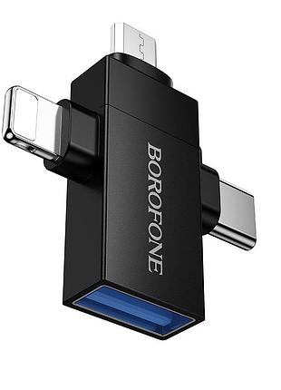 Адаптер borofone ip male/type-c male/micro male to usb female. adapter black ( )