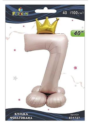 Фольгированный шар-цифра " " pelican на подставке с короной, розовый blush, см, 1 шт