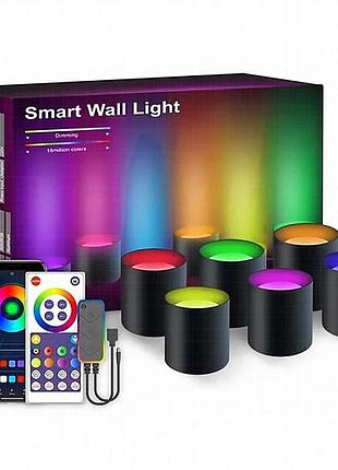 Настенная led лампа rgb intelligent wall lamp 6 pcs with bluetooth european plug with app black