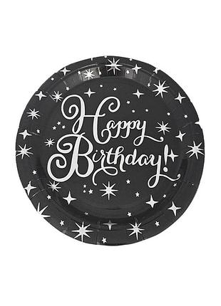 Тарелки бумажные "happy birthday черные с серебром" 10шт tm pelican