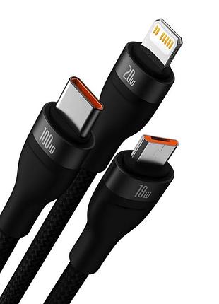 Кабель baseus flash series ⅱ two-for-three charging cable u+c to m+l+c. black ( ) 3