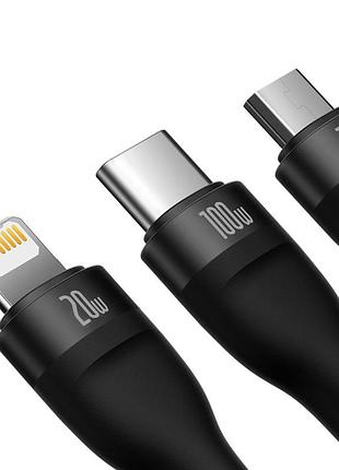 Кабель baseus flash series ⅱ two-for-three charging cable u+c to m+l+c. black ( ) 4