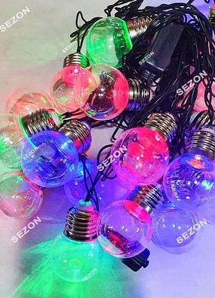Лампочки прозрачные 40мм, led, 7м, мульти
