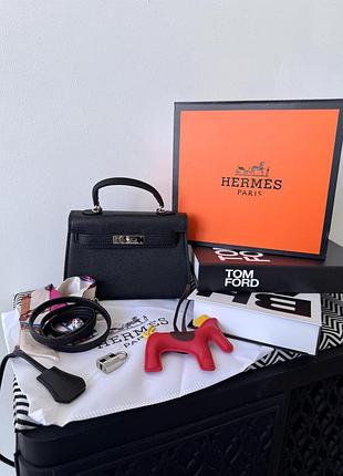 Hermes kelly | mini black silver premium 20x14х6