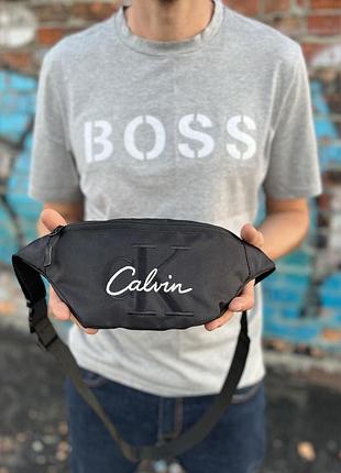 Поясная сумка calvin klein 34×14 см унисекс, бананка oxford 1000d черная с регулируемым поясом