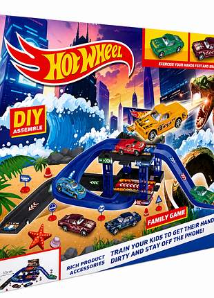 Траса з гірками та паркінгом hot wheels деталей (60 шт)