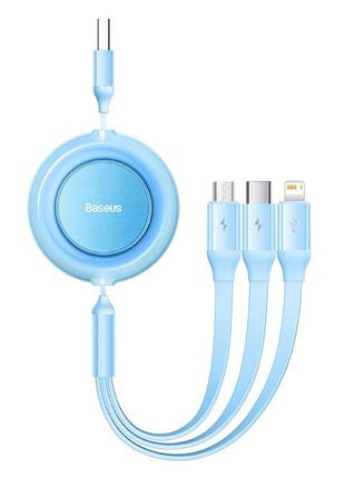 Кабель baseus bright mirror series retractable fast charging data cable usb to m+l+c.. sky blue ( )