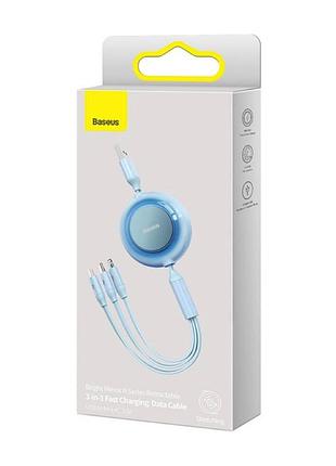 Кабель baseus bright mirror series retractable fast charging data cable usb to m+l+c.. sky blue ( ) 2