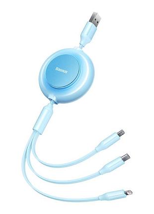 Кабель baseus bright mirror series retractable fast charging data cable usb to m+l+c.. sky blue ( ) 3