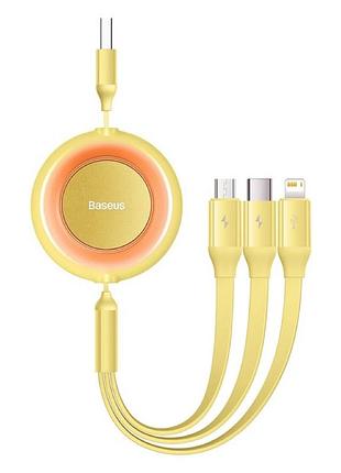 Кабель baseus bright mirror series retractable fast charging data cable usb to m+l+c.. yellow ( )