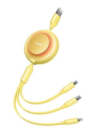 Кабель baseus bright mirror series retractable fast charging data cable usb to m+l+c.. yellow ( ) 3