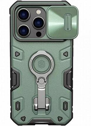 Tpu+pc чехол nillkin camshield armor pro no logo (шторка на камеру) для apple iphone 14 pro max зеленый