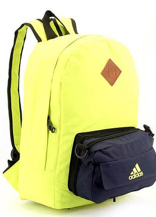 Рюкзак для молоді,салатовий adidas, кишеня-сумочка 12см