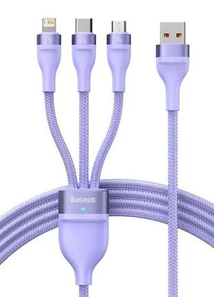 Кабель baseus flash series ⅱ one-for-three fast charging data cable usb to m+l+c. purple ( )