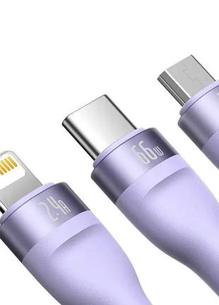 Кабель baseus flash series ⅱ one-for-three fast charging data cable usb to m+l+c. purple ( ) 5