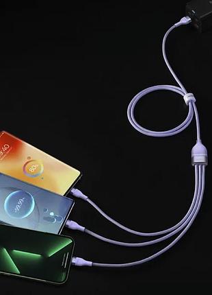 Кабель baseus flash series ⅱ one-for-three fast charging data cable usb to m+l+c. purple ( ) 9