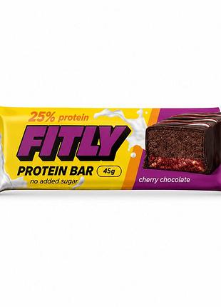 Протеиновый батончик fitly protein bar 25% no added sugar, 45 грамм - шоколад-вишня