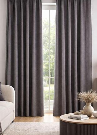 Комплект штор 2 шт 150х260 см, soft velvet штори, гардини, портьєри на шторній тасьмі v-9044 сірий
