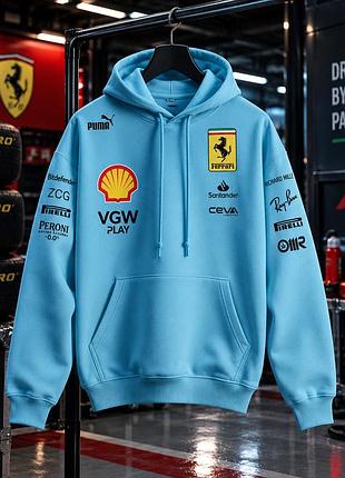 Голубое худи ferrari formula 1 с логотипами гоночной команды