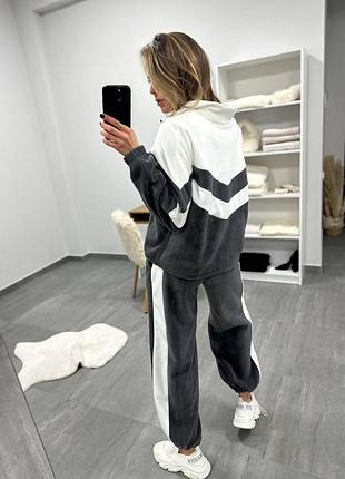 Теплый спортивный костюм с кофтой оверсайз из флиса полар графіт