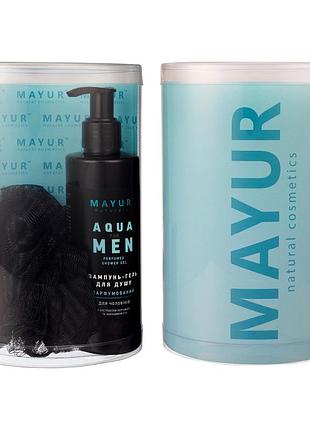Подарунковий чоловічий набір для тіла та волосся "aqua for man" (шампунь-гель, дезодорант, мочалка), tm mayur 7.15