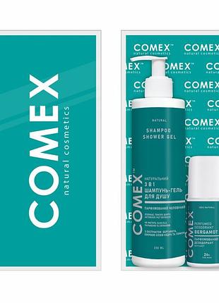 Подарунковий чоловічий набір comex bergamot натуральний шампунь гель 3 в 1 250 мл та дезодорант 50 мл органічна косметика