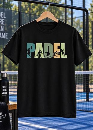 Чорна футболка для паделі padel з принтом гравців, спортивна унісекс xl
