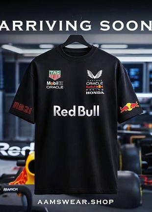 Футболка red bull racing oversize черная с принтом formula 1