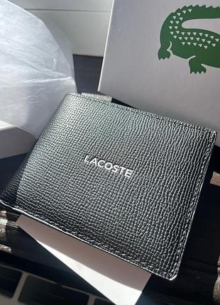 Мужской кошелек lacoste — черное компактное портмоне для карточек и купюр