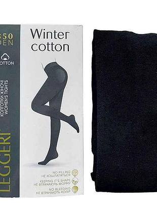 Колготки 350den чорний жіночі бавовняні класичні winter cotton р.3 тм leggeri