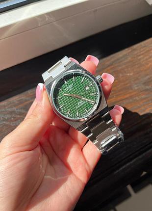 Чоловічий годинник tissot prx 80 green quartz — кварцовий, зелений циферблат, сталевий корпус і браслет