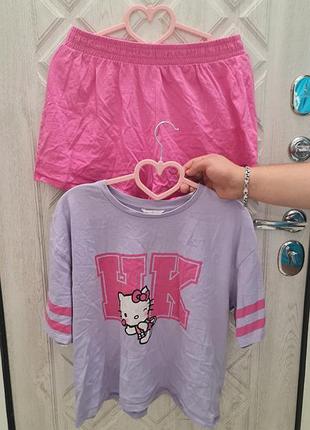Піжама жіноча hello kitty з шортами та футболкою