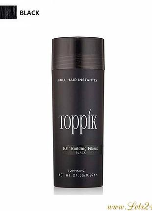 Загуститель для волос toppik hair fibers кератиновая пудра для объема кератиновый камуфляж лысины black чорний