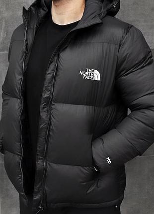 Чоловіча зимова куртка тепла на змійці the north face 700 повсякденна чорна з капюшоном на зиму