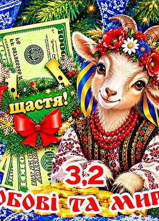 Магнит коза символ 2027 год козы es3,2 новогодний подарок магниты с пожеланиями 6,5х6,5см любові та миру