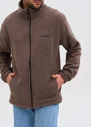 Кофта флисовая мужская norwin tech fleece коричневая, базовая, теплая, с высоким воротником