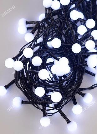Шарики 10мм led 6м черный провод, белый