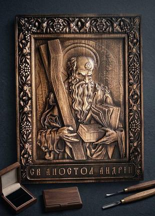 Икона резная из натурального дерева ясеня чпу "икона святого андрея первозванного"