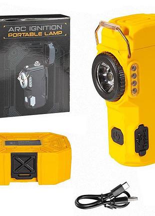 Фонарь multifunctional yellow, li-ion аккум., индикация заряда, зажигалка, зу type-c, box