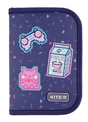 Пенал без наполнения kite pixel love, отделение, отвороты