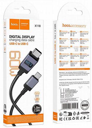 Дата кабель hoco x118 generous with display type-c to type-c 60w (1m) black 5