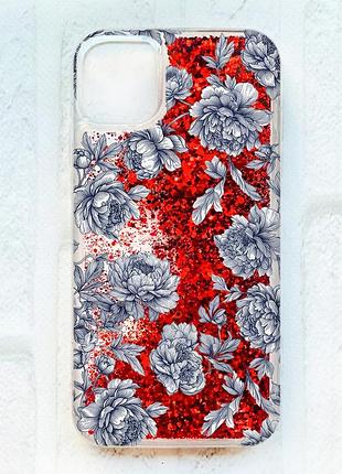 Чохол з плаваючими червоними блискітками на iphone 11 нічні квіти (принт 432)