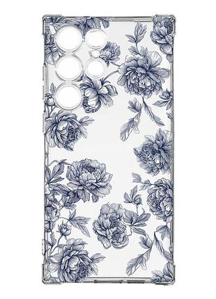 Чехол с утолщёнными углами на samsung galaxy s23 ultra ночные цветы (принт 432)